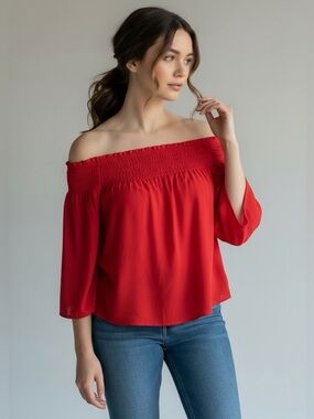 Aritizia Babaton - Quarter Sleeve Peasant Cold Shoulder Smocked Top